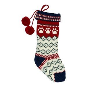 Wondershop Knit Christmas Stocking with Paw Print Design – Red, White & Blue – P